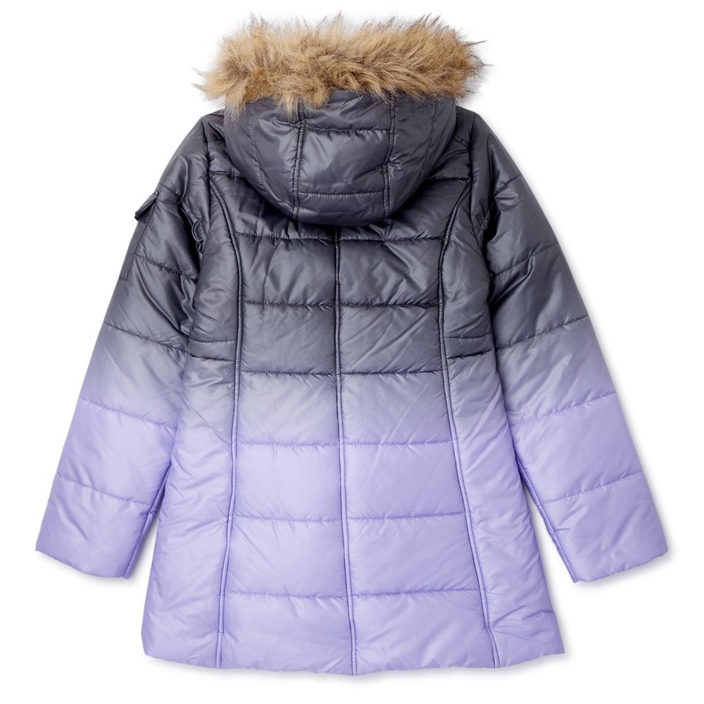 New Girls Ombre Faux-Fur Trim Hoodie Puffer Jacket - Picture 3 of 11
